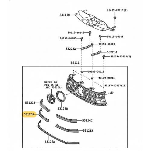 MOLDURA PARRILLA TOYOTA HILUX 2015 AL 2020 INF DER