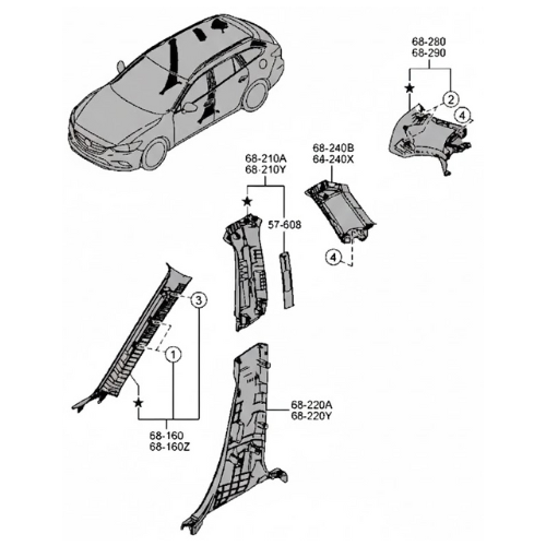 MOLDURA PORTE B MAZDA 3 2014 AL 2018 DEL DER ORIGINAL COD. GHP9-57969