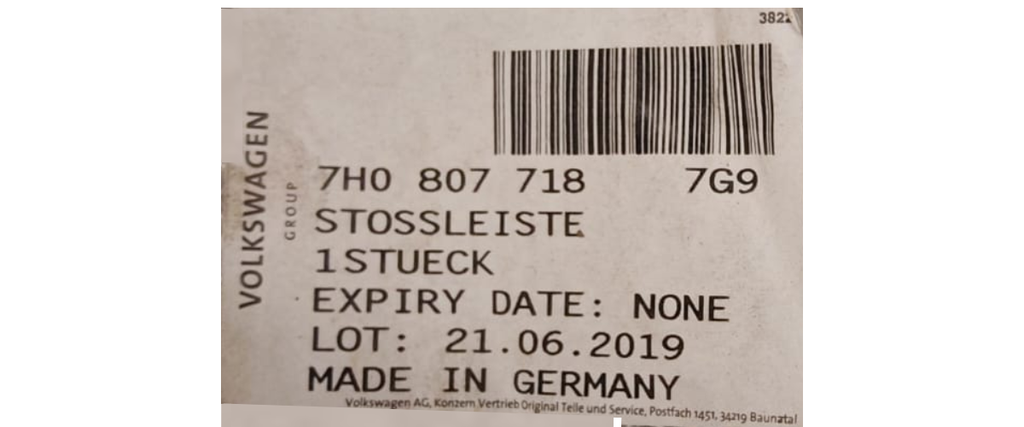 MOLDURA FASCIA (DEFENSA) VOLKSWAGEN TRANSPORTER/ CARAVAN T5 2003 AL 2010 DEL DER ORIGINAL COD. 7H0-807-718