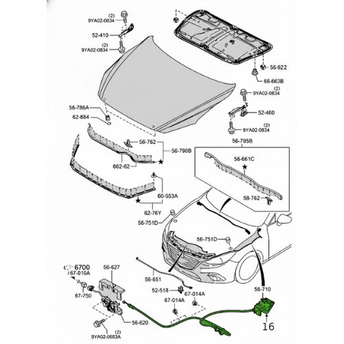 CHICOTE COFRE MAZDA 3 2014 AL 2018 C/MANIJA ORIGINAL COD. BHN9-56-720B