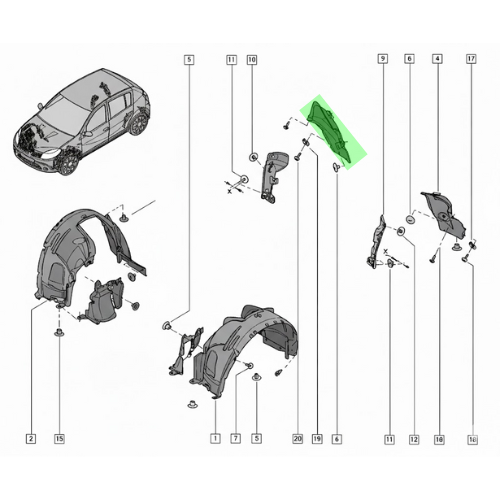TOLVA SALPICADERA RENAULT SANDERO 2008 AL 2014 TRAS IZQ ORIGINAL COD. 8200735434
