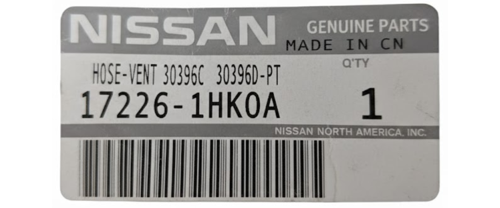 MANGUERA RESPIRACION TANQUE COMBUSTIBLE NISSAN VERSA/ MARCH 2012 AL 2020 1.6L ORIGINAL COD. 17226-1HK0A