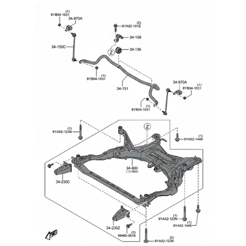 PUENTE SUSPENSION MAZDA CX5 2013/ MAZDA 3 2014 AL 2018 AL 2016 2.0/2.5L DEL ORIGINAL COD. KD353480XF