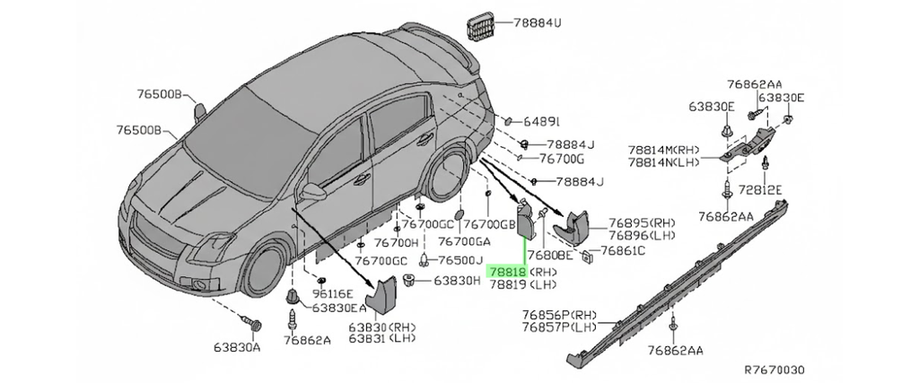 TOLVA LODERA NISSAN SENTRA 2007 AL 2012 COMPLETMENTO EXT TRAS DER ORIGINAL COD. 78818-ET00A