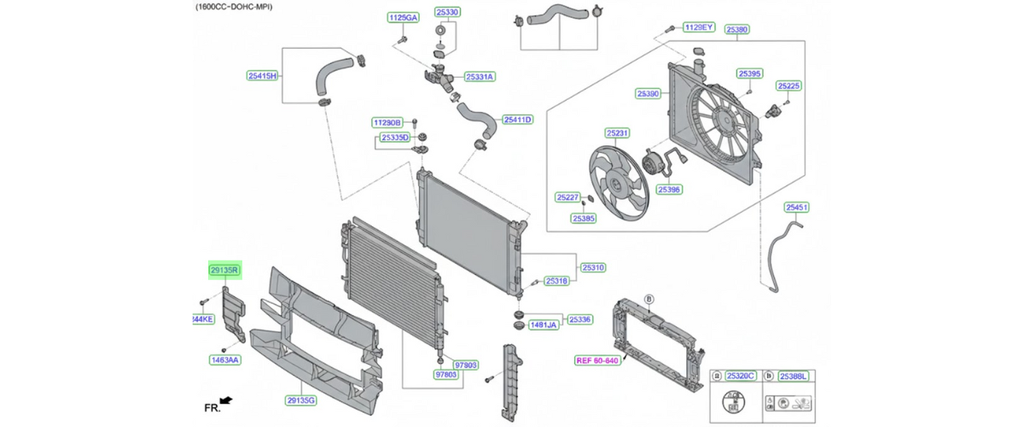 TOLVA RADIADOR DEFLECTOR DE AIRE HYUNDAI CRETA 2015 AL 2019 DEL DER ORIGINAL COD. 29134-A0000