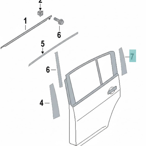 MOLDURA PUERTA NISSAN TIIDA 2007 AL 2012 EXT TRAS IZQ ORIGINAL COD. 78127-EL000