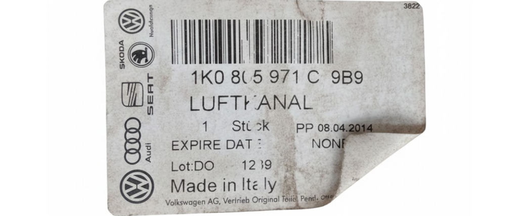 DUCTO ADMISION DE AIRE VOLKSWAGEN JETTA A5/ GOLF 2005 AL 2014/ BEETLE 2012 AL 2019/ SEAT LEON/ ALTEA 2004 AL 2012 NEG SUP ORIGINAL COD. 1K0-805-971-C