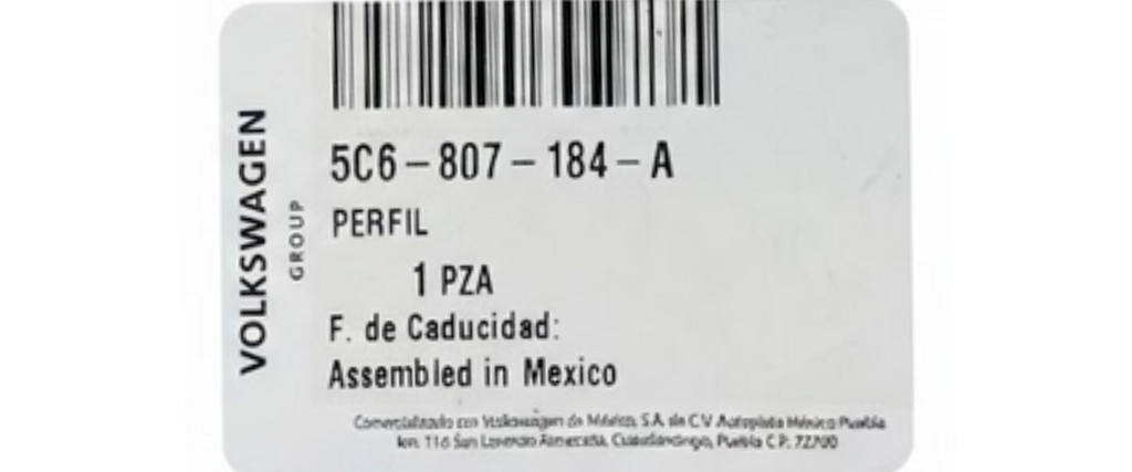 GUIA FASCIA (DEFENSA) VOLKSWAGEN JETTA BICENTENARIO 2015 AL 2018 DEL DER ORIGINAL COD. 5C6-807-184-A