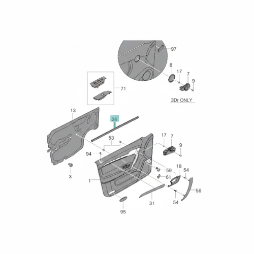 MOLDURA CAÑUELA CHEVROLET AVEO 2007 AL 2011/ PONTIAC G3 2009 AL 2010 DEL IZQ/DER ORIGINAL GM COD. 96649623