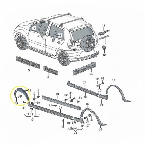 MOLDURA ARCO SALP VOLKSWAGEN CROSSFOX 2011 AL 2015 TEXT DEL IZQ ORIGINAL COD. 5Z6-805-583-9B9