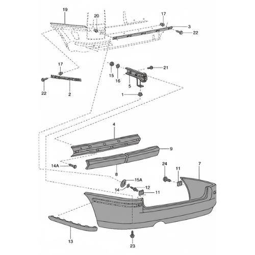GUIA FASCIA (DEFENSA) VOLKSWAGEN POINTER 2000 AL 2005/ GOL COUNTRY 1996 AL 2013 CENT TRAS ORIGINAL COD. 379-807-245