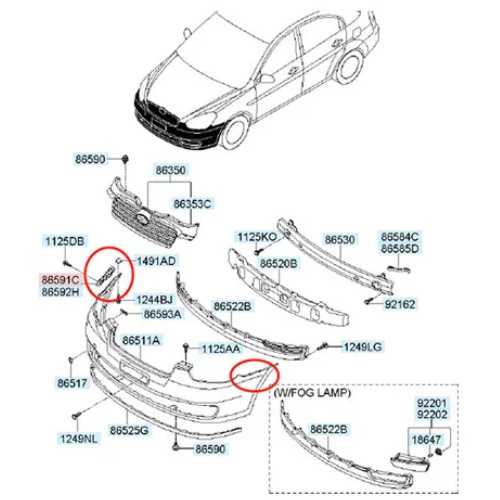 GUIA FASCIA (DEFENSA) HYUNDAI ACCENT 2012 AL 2017 SEDAN/ HATCHBACK DEL DER ORIGINAL COD. 86592-1E000