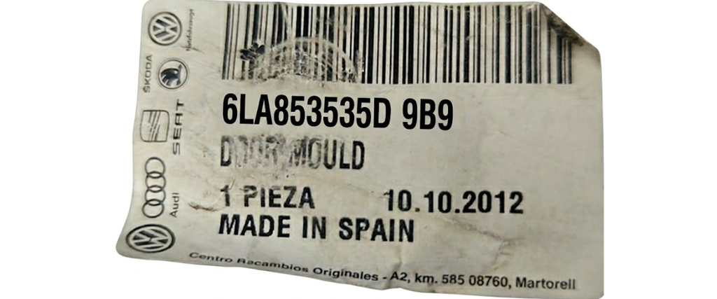 MOLDURA PUERTA SEAT IBIZA 2003 AL 2009 TRAS DER ORIGINAL COD. 6LA-853-535-D