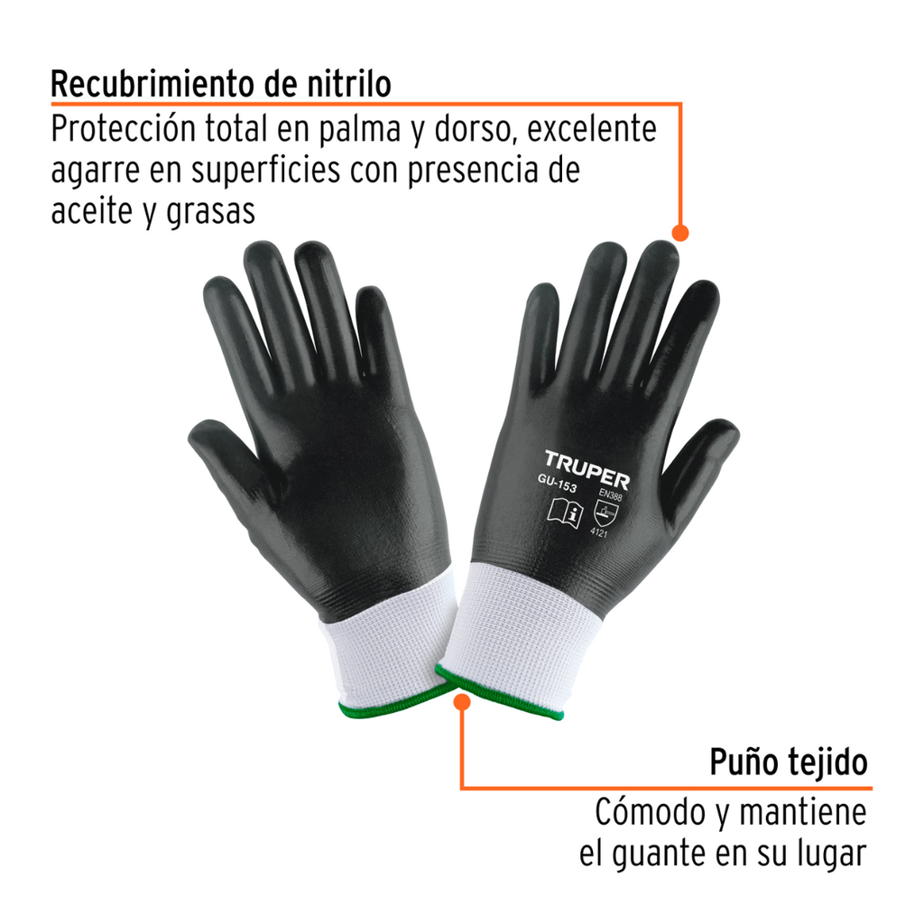 GUANTES DE POLIESTER RECUBIERTOS DE NITRILO GRANDE TRUPER COD. 18027