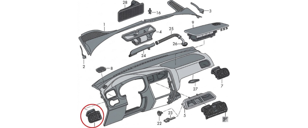 REJILLA INTERIOR DE AIRE ACONDICIONADO VOLKSWAGEN POLO 2009 AL 2014 LAT TAB DEL IZQ DESMONTADO ORIGINAL COD. 6R0819703