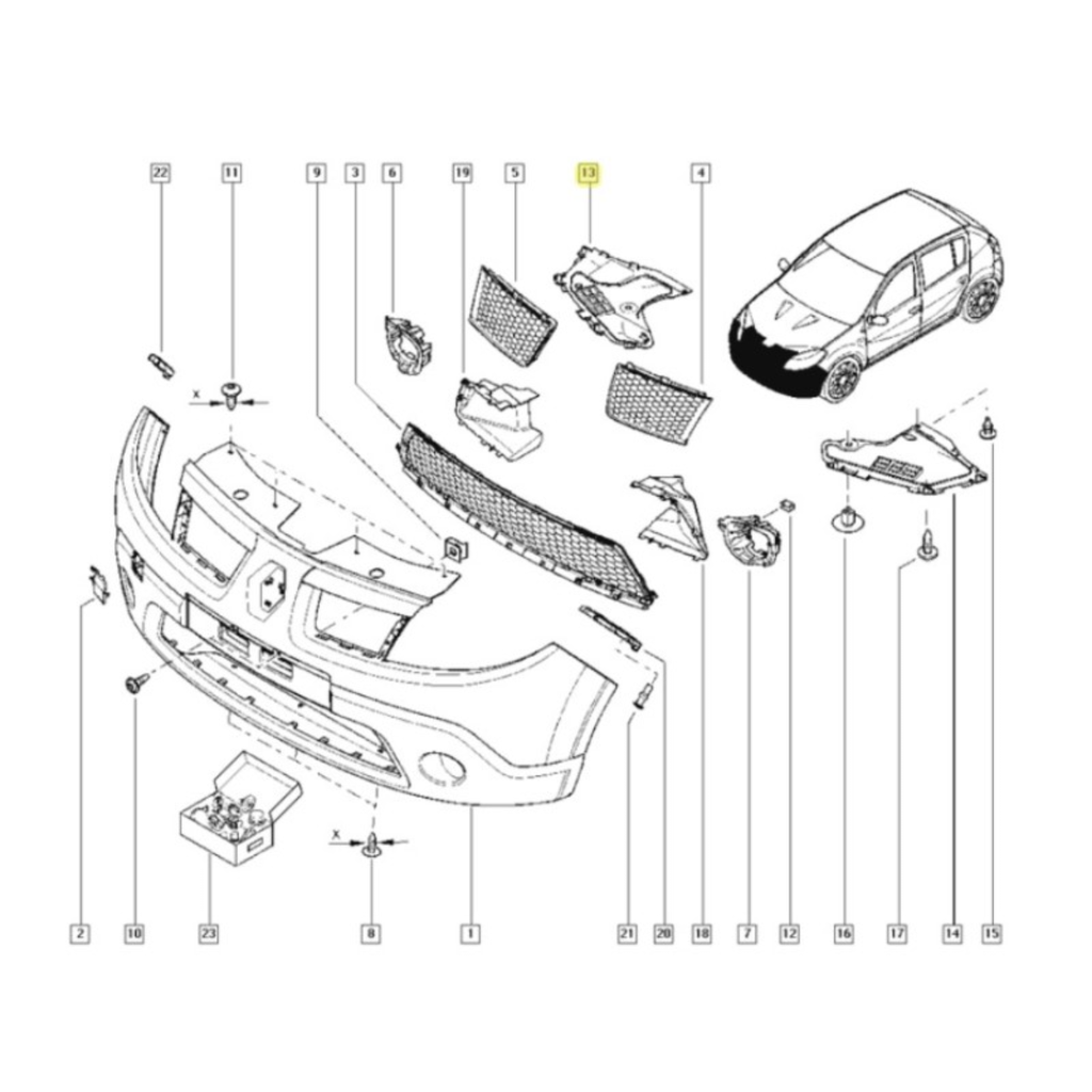 TOLVA DEFLECTOR INF RENAULT SANDERO 2007 AL 2013 DEL IZQ ORIGINAL COD. 620251846R