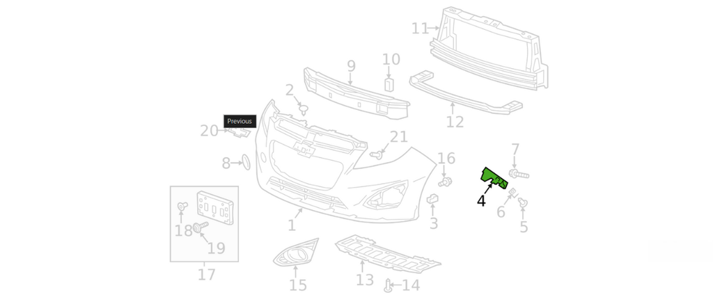 GUIA FASCIA (DEFENSA) CHEVROLET SPARK 2013 AL 2017 DEL IZQ ORIGINAL COD. 95091641