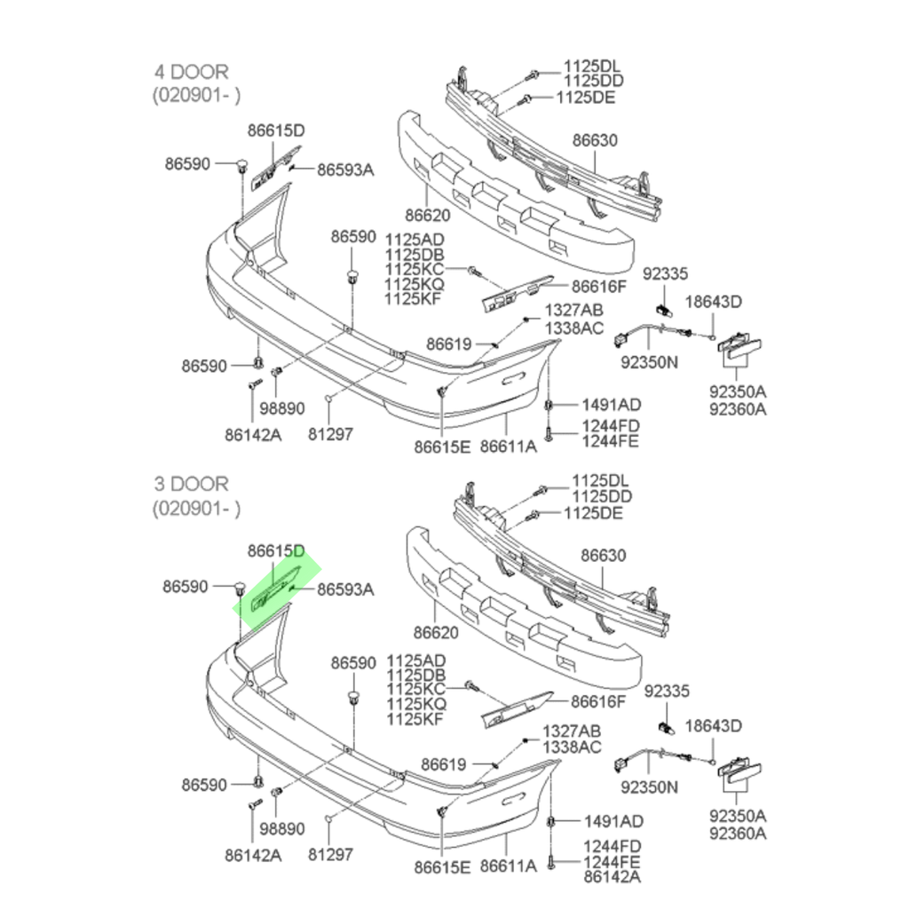 GUIA (FASCIA) DEFENSA HYUNDAI ACCENT 1999 AL 2006 TRAS IZQ ORIGINAL COD. 86615-25600