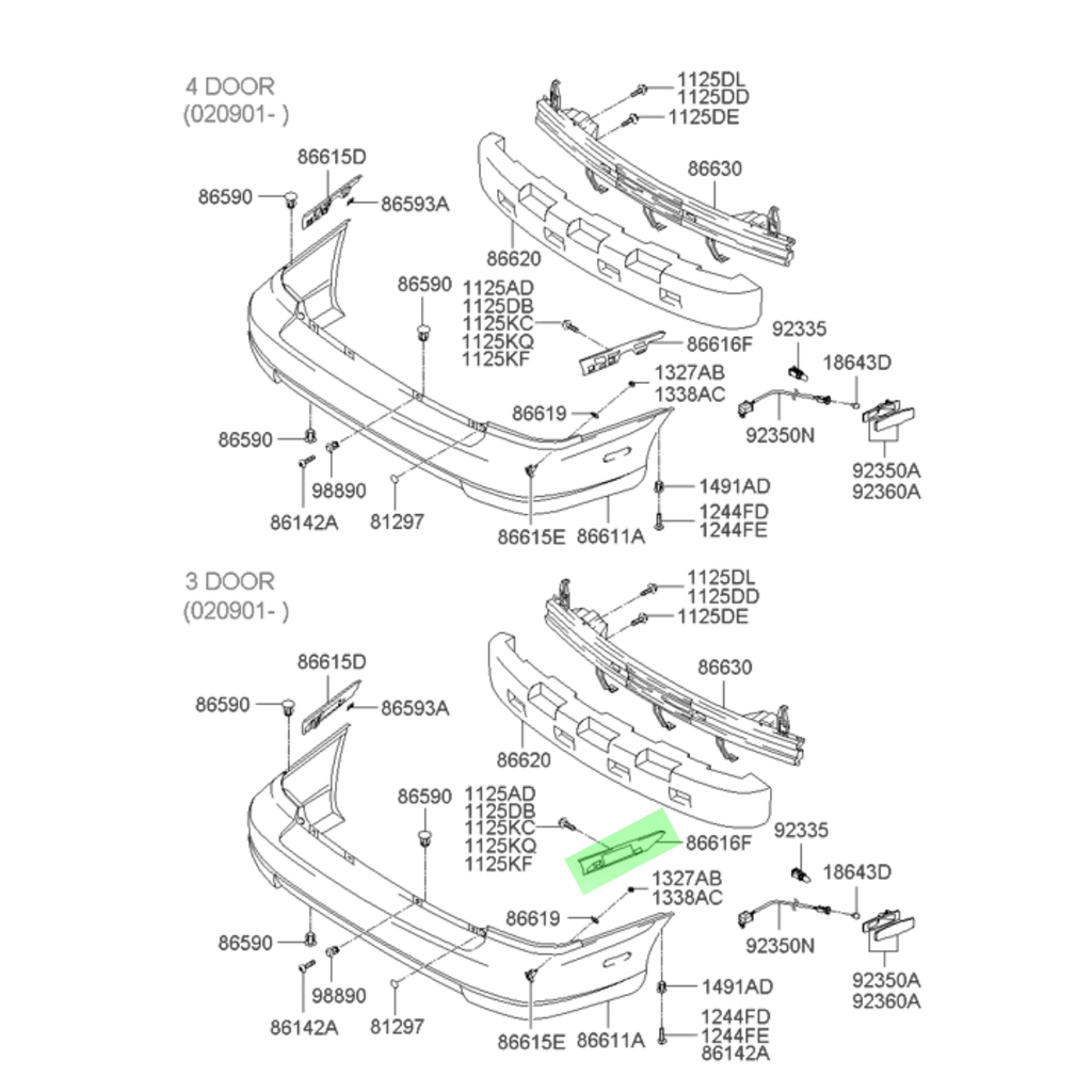 GUIA (FASCIA) DEFENSA HYUNDAI ACCENT 1999 AL 2006 TRAS DER ORIGINAL COD. 86615-25600