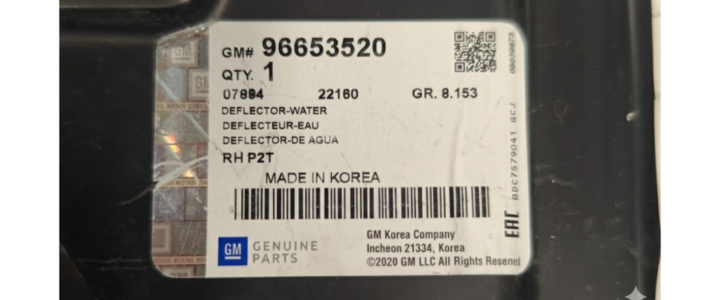 TOLVA INF MOTOR CHEVROLET AVEO 2008 AL 2011 DER ORIGINAL COD. 96653520