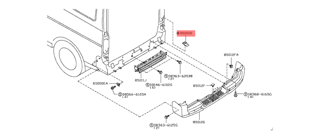 GUIA (FASCIA) NISSAN URVAN 2007 AL 2012 SOPORTE INF TRAS DER ORIGINAL COD. 85099-VW000
