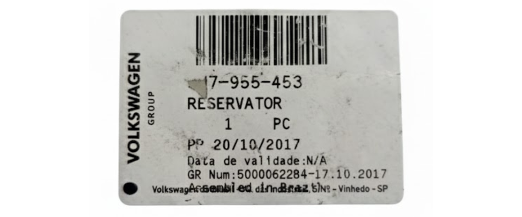 DEPOSITO LIMPIAPARABRISAS VOLKSWAGEN GOL/ SAVEIRO/ CROSSFOX 2009 AL 2018 S/TAPA COD. 5U7-955-453