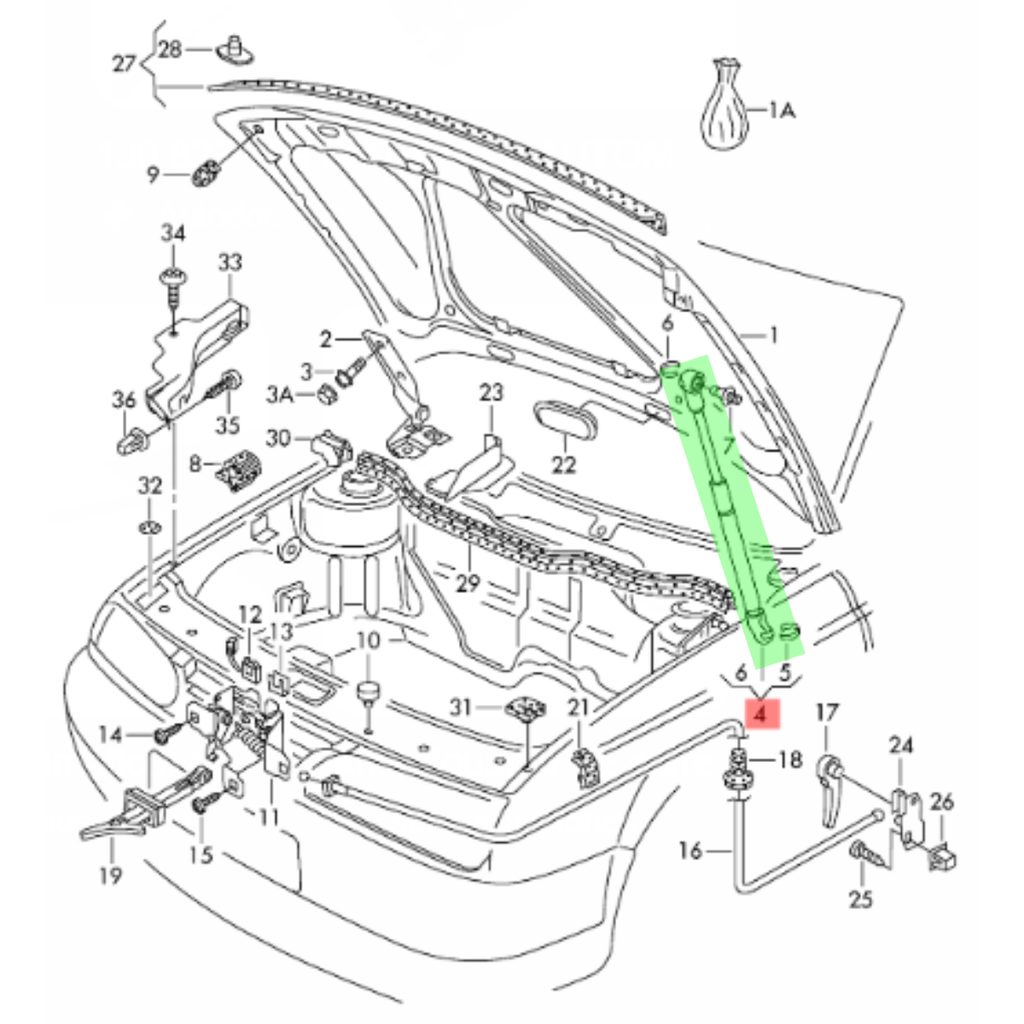 AMORTIGUADOR COFRE VOLKSWAGEN GOLF IV/ JETTA/ JETTA CLASICO 1999 AL 2015 ORIGINAL COD. 1J0-823-359-D