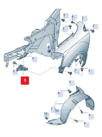 BRACK (BRAZO) DEFENSA VOLKSWAGEN CROSSFOX 2004 AL 2014 SOPORTE DEL IZQ ORIGINAL COD. 5Z0-821-141