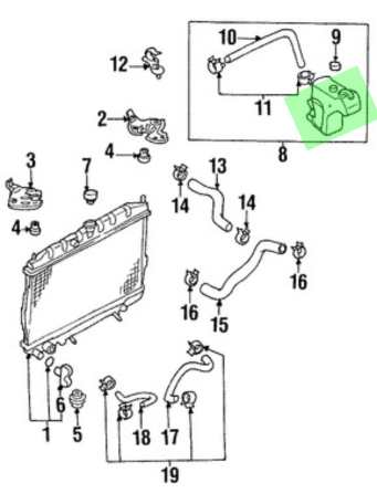 DEPOSITO ANTICONGELANTE (RECUPERADOR) NISSAN SENTRA 2000 AL 2006/ XTRAIL 2001 AL 2007 S/TAPA DESMONTADO ORIGINAL COD. 21710-6MI00