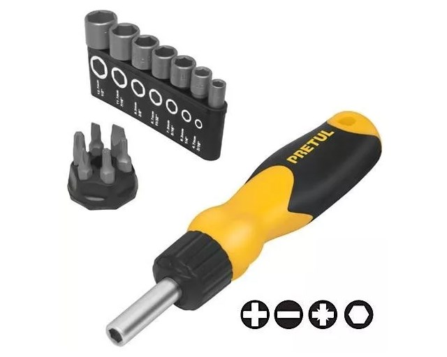 DESARMADOR TIPO MATRACA CON 13 PUNTAS PRETUL COD. 22974DES-14P