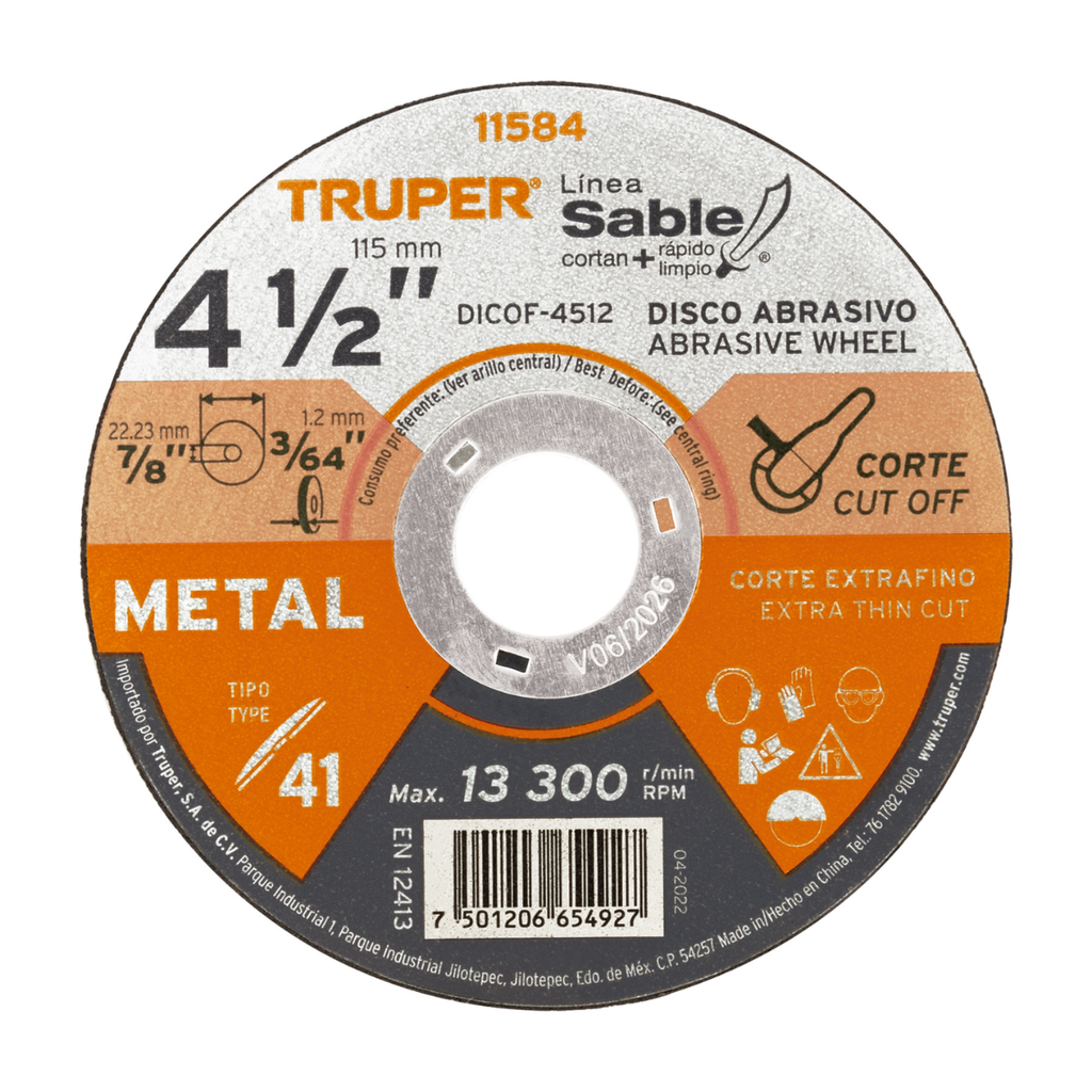 [ABT-335] DISCO PARA CORTE DE METAL 4-1/2" TIPO 41,TRUPER EXPERT COD. 11584