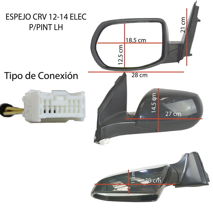 ESPEJO HONDA CRV 2012 AL 2014 ELEC P/PINT 3 PINES IZQ