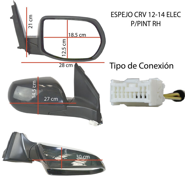ESPEJO HONDA CRV 2012 AL 2014 ELEC P/PINT 3 PINES DER