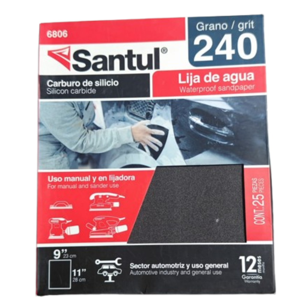 LIJA DE AGUA GRANO 240 DE CARBURO DE SILICIO. SANTUL COD. 6806