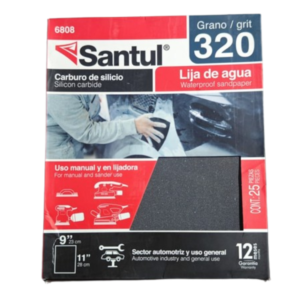 LIJA DE AGUA GRANO 320 DE CARBURO DE SILICIO. SANTUL COD. 6808