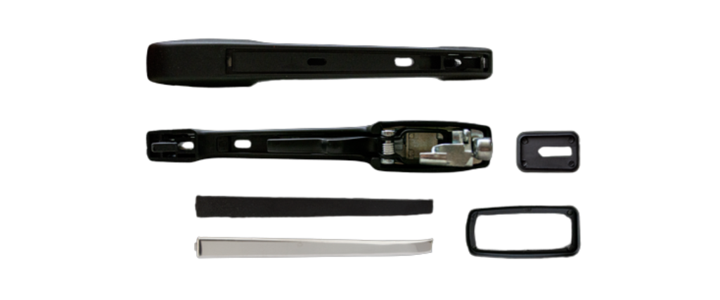 [105064MAN] MANIJA EXTERIOR VOLKSWAGEN ATLANTIC 81-87/ VOLKSWAGEN CARIBE 77-87/ VOLKSWAGEN GOLF 87-92/ VOLKSWAGEN JETTA A2 87-92/ PATA RECTA NEGRA/CROMO PLASTICO CHIN 193.839.206 DERTRASERA