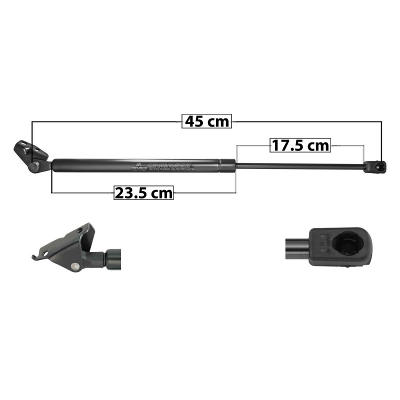 AMORTIGUADOR 5TA PUERTA DODGE ATOS 05-08 45 23.5 17.5 ENTRADA TIPO 6 ENTRADA 2 TIPO 9 370 83.18 37.73 430 96.67 43.85 8120 TUR IZQ