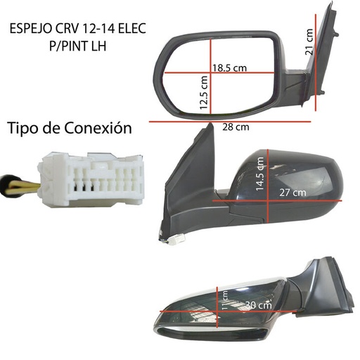 [HDHDES121] ESPEJO HONDA CRV 2012 AL 2014 ELEC P/PINT 3 PINES IZQ