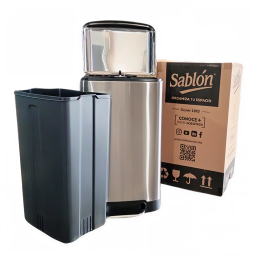 [CEBA-SA30L] CESTO BASURA 30L ACERO INOXIDABLE LUJO SABLON C/PEDAL C BOTE DE VACIADO INTERNO 714GR