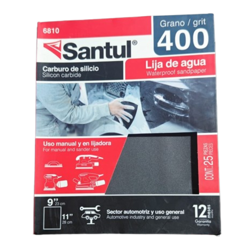 [LISA-G400-AG] LIJA DE AGUA GRANO 400 DE CARBURO DE SILICIO SANTUL COD. 6810