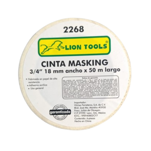 [CMTA-LT18MM] CINTA MASKING TAPE LION TOOLS 3/4" 18 MM X 50 MTS 